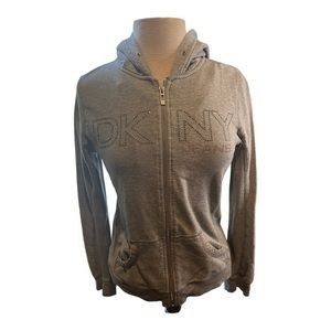 | dkny | Women’s Grey Zip Up Rhinestone Hoodie Y2K SM